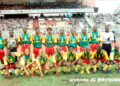 en bas à gauche : Mbvoumin (n°15) avec les Lions en Juin 1997 à Yaoundé