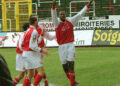Jeremi Njock celebrating one of his two goals