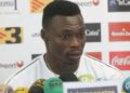 Kameni lors de son point de presse à Barcelone (Espanyol)