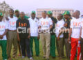 Le président Iya de la Fecafoot et ses collaborateurs aux couleurs de Orange, sponsor officiel des Lions Indomptables