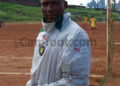 Eric Kwekeu lors d'une séance d'entraînement au stade municipal de Bafoussam.