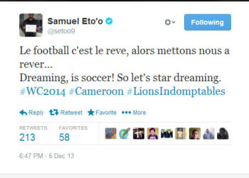 CM2014: Le Tweet de Samuel Eto’o