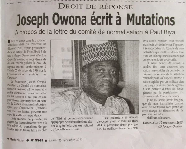 Fécafoot: Joseph Owona jure…