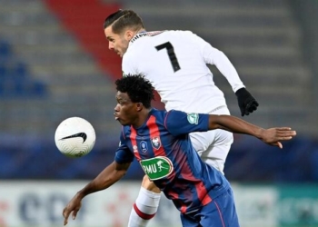 Aloys Fouda a joué son premier match avec SM Caen en Coupe de France contre Paris Saint-Germain