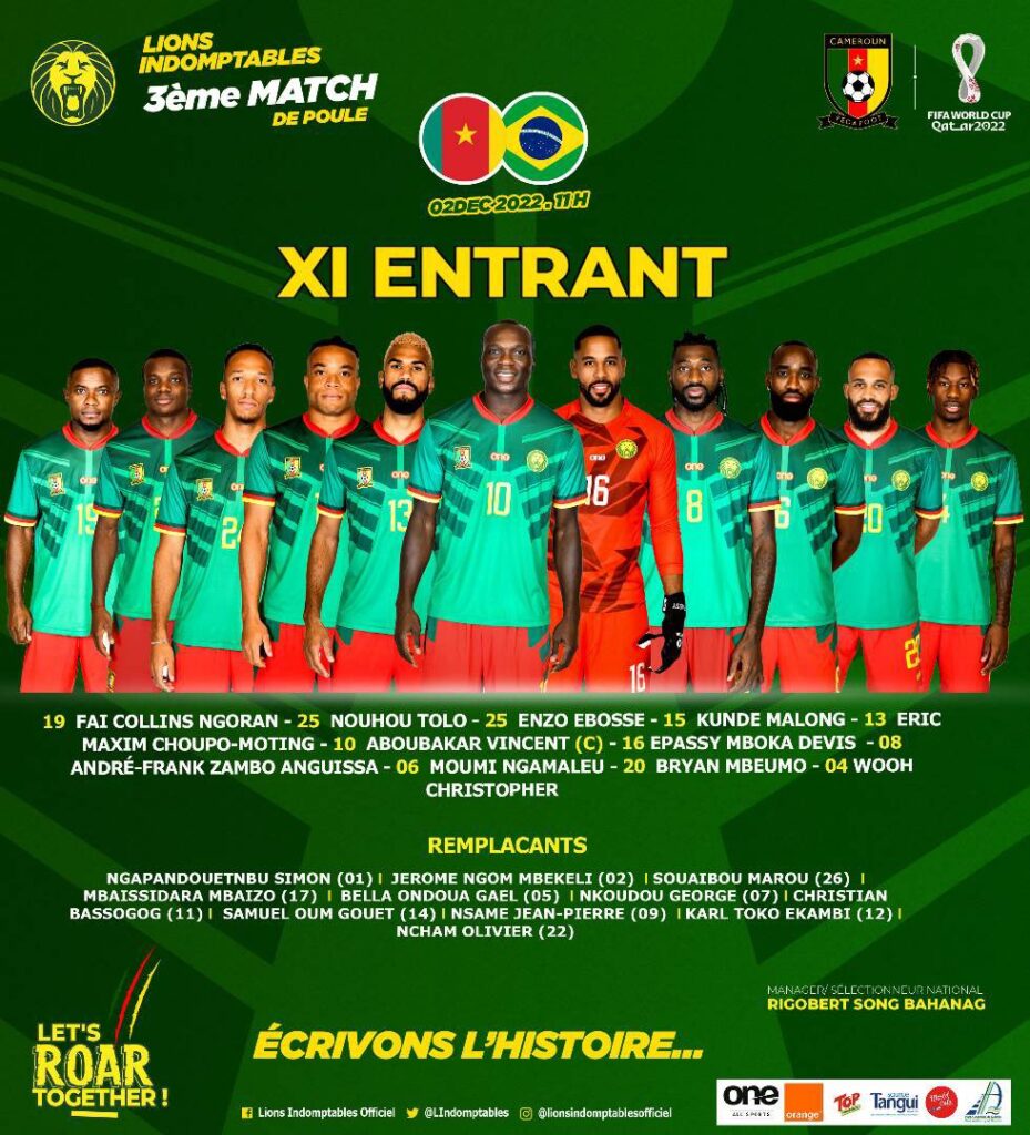Cameroun – Brésil : les XI Lions avec Aboubakar, sans Toko et Nkoulou