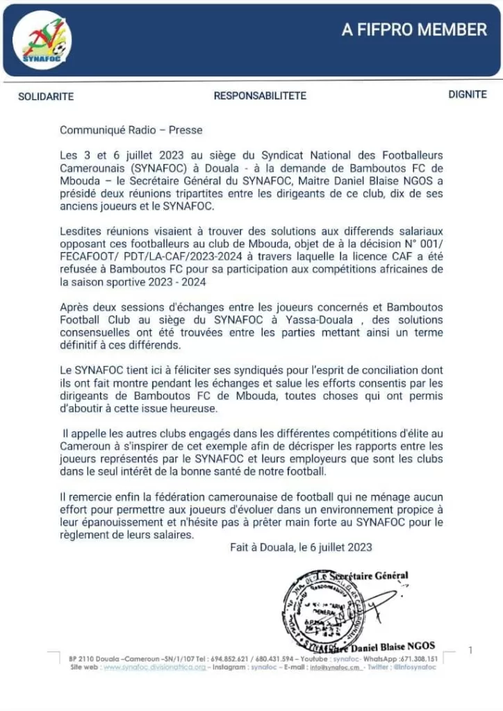Bamboutos paye et attend sa Licence CAF de Eto'o