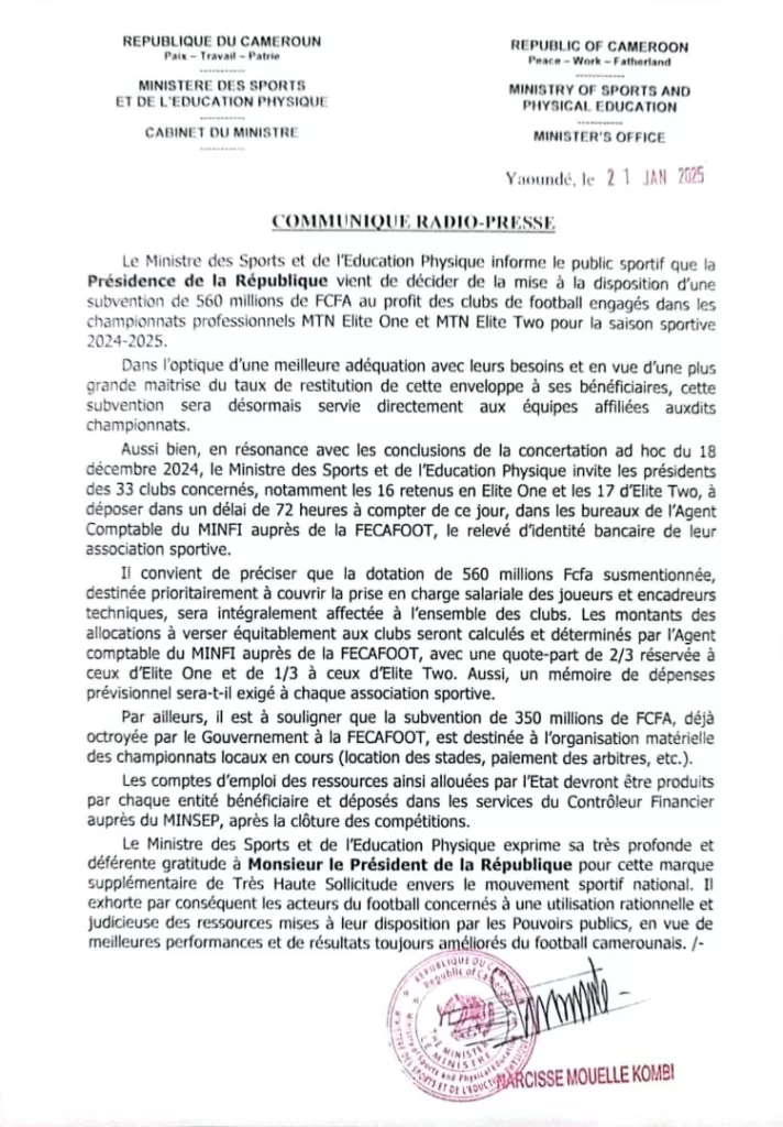 Financement Championnats Camerounais : Désaccord entre Mouelle Kombi et Samuel Eto'o ? 2 Financement Championnats Camerounais : Désaccord entre Mouelle Kombi et Samuel Eto'o ?