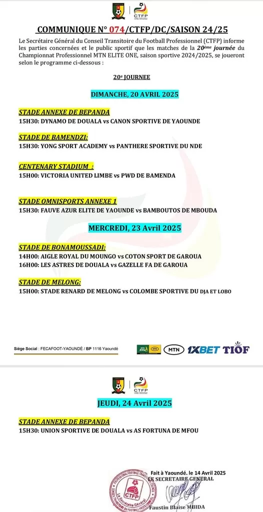 Elite One : programme de la 20ème journée dévoilé 2 Elite One : programme de la 20ème journée dévoilé