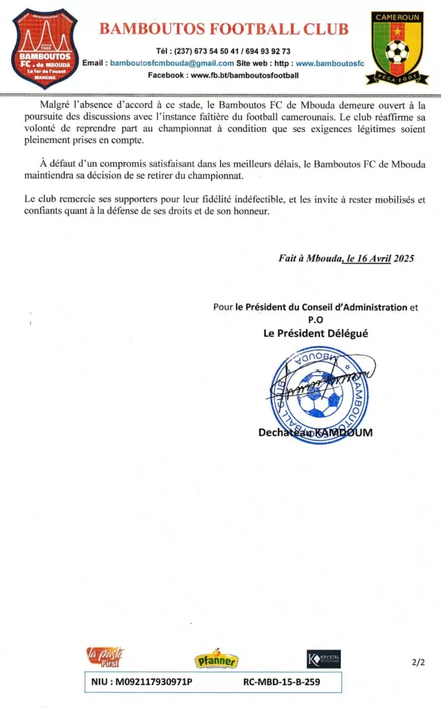 Élite One : Bamboutos FC reçu par la Fécafoot 3 Élite One : Bamboutos FC reçu par la Fécafoot