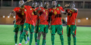 Enzo Boyomo célèbre son but contre l'Ouganda