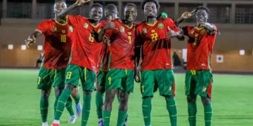 Enzo Boyomo célèbre son but contre l'Ouganda
