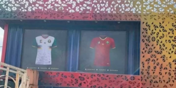 Deux containers supperposés comme boutique officielle des Lions