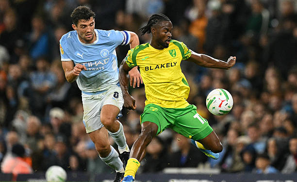 Darlin Yongwa de Norwich lors du match contre Manchester City lors du match de Carabao Cup 2026